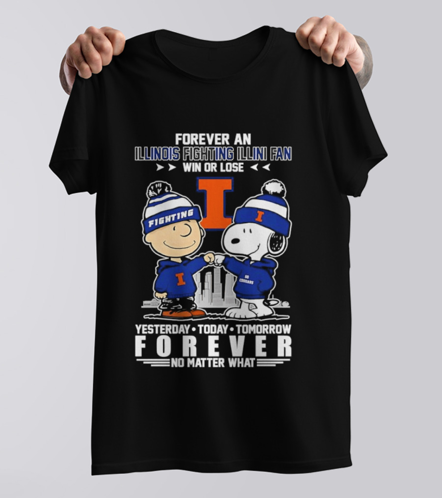 Illinois Fighting Illini Fan Snoopy Charlie Brown Forever Yesterday Today Tomorrow T-Shirt