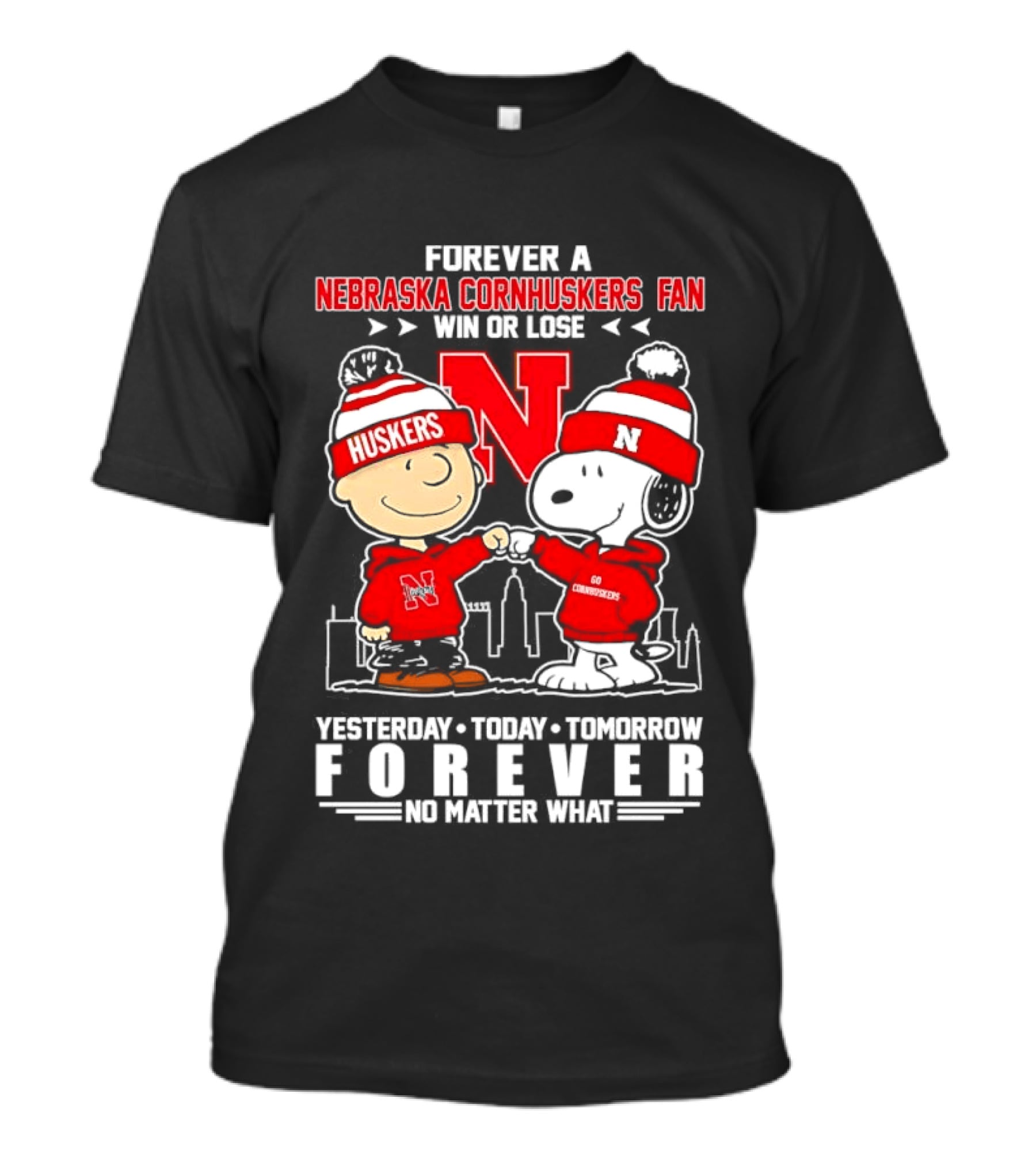 Forever A Nebraska Cornhuskers Fan Charlie Brown Snoopy Huskers Forever No Matter What T-Shirt