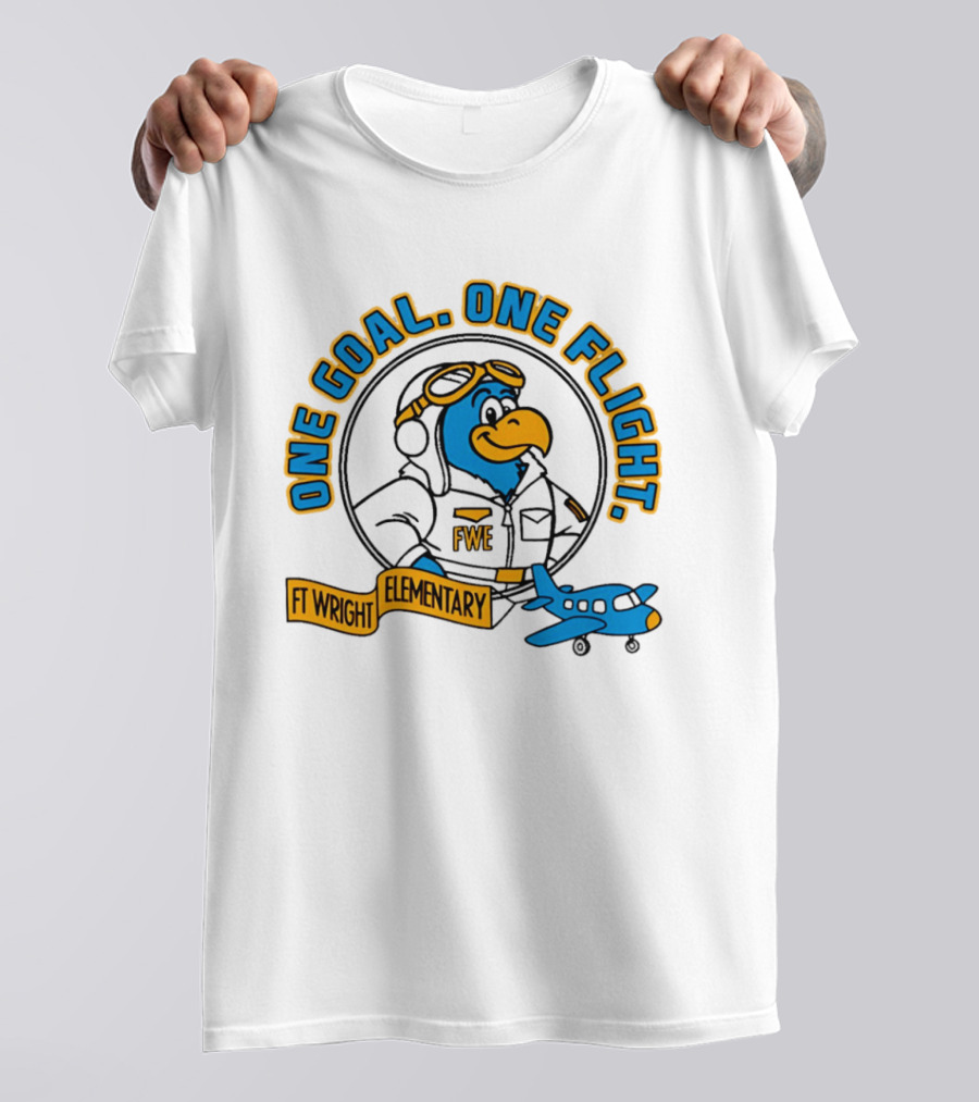 Ft Wright Elementary Falcons One Goal One Flight Pilot Bird With Plane T-Shirt