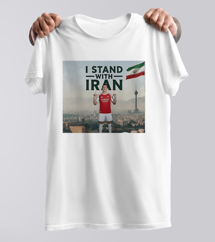 I Stand With Iran Soccer Supporter With Flag And Cityscape T-Shirt