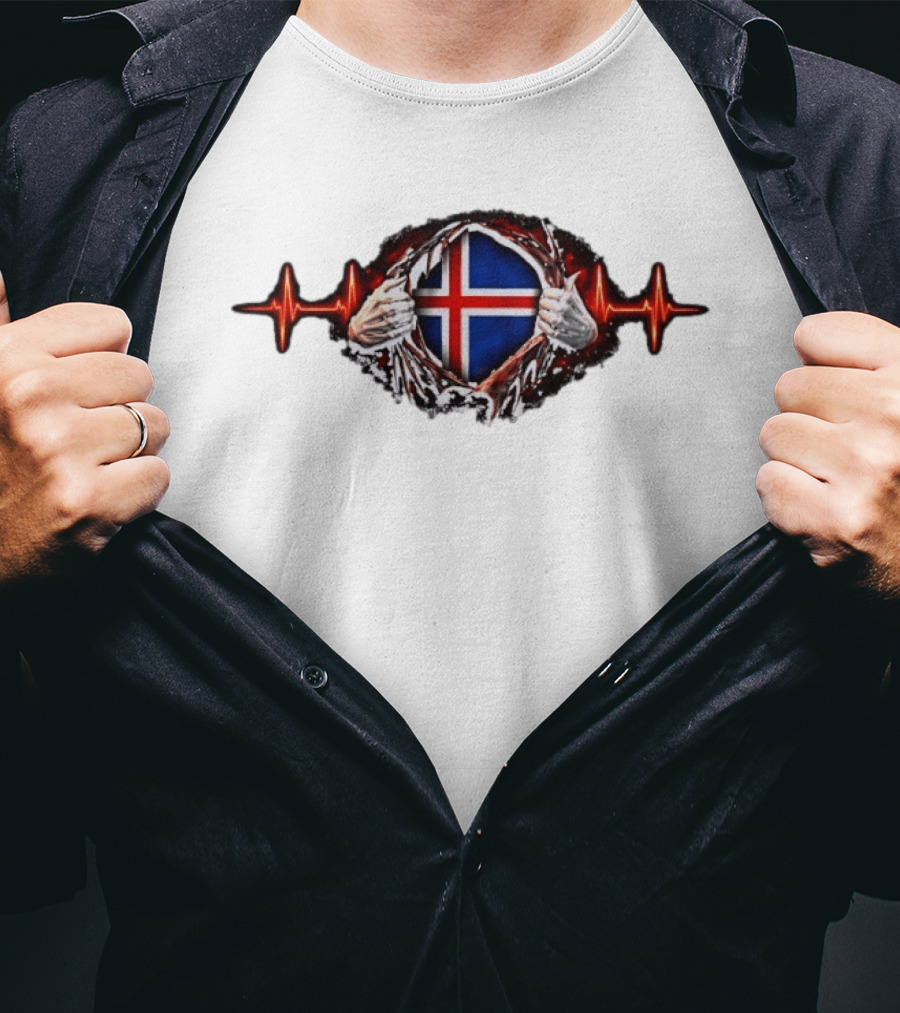 Iceland Heartbeat Flag Reality Glitch T-Shirt