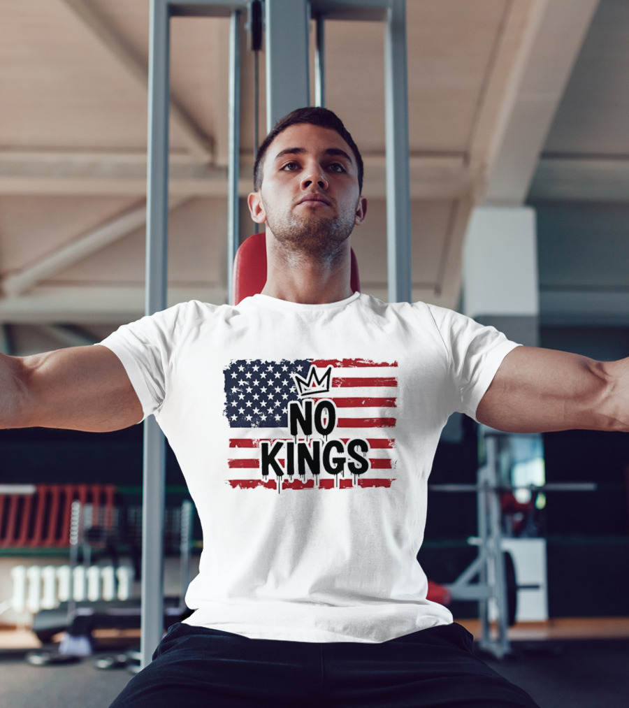 No Kings In America US Flag With Crown Melting Effect T-Shirt