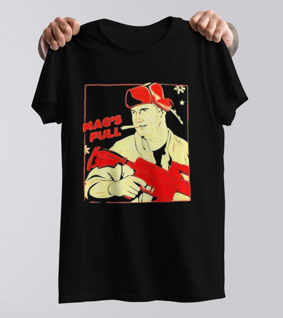 Mag's Full Armed Character With Red Cap And Gun T-Shirt