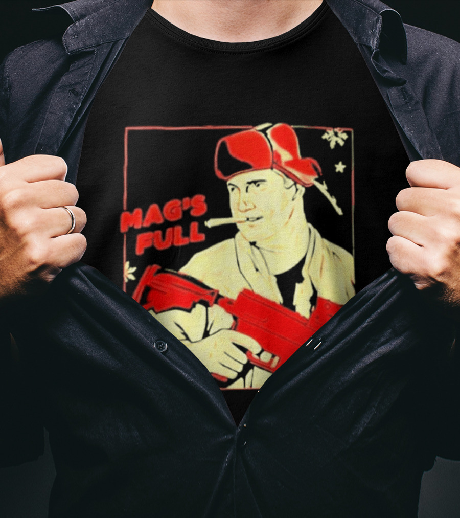 Mag's Full Armed Character With Red Cap And Gun T-Shirt