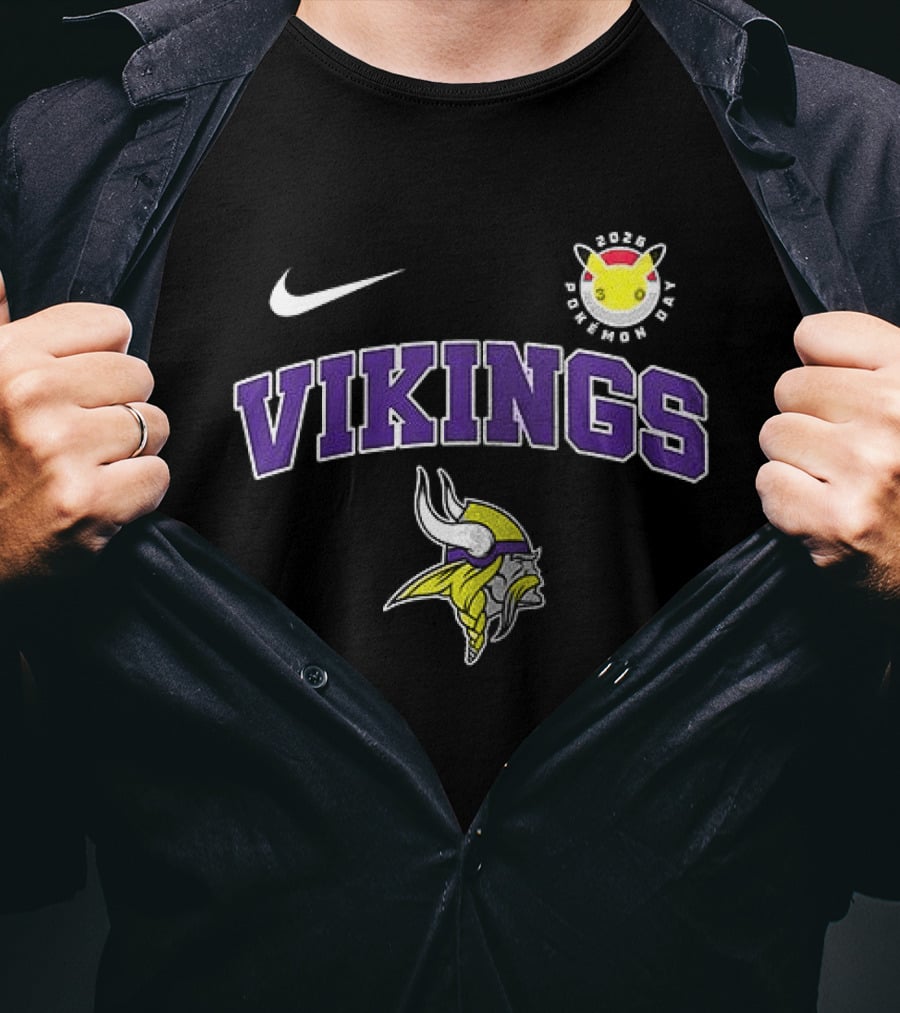Minnesota Vikings X Pokemon 30th Anniversary Nike Collaboration VIKINGS Pokeball Day T-Shirt