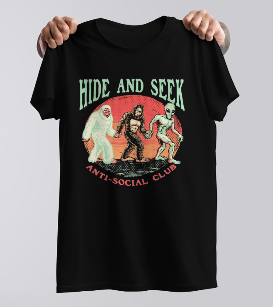 Hide And Seek Antisocial Club Yeti Sasquatch Little Green Man T-Shirt