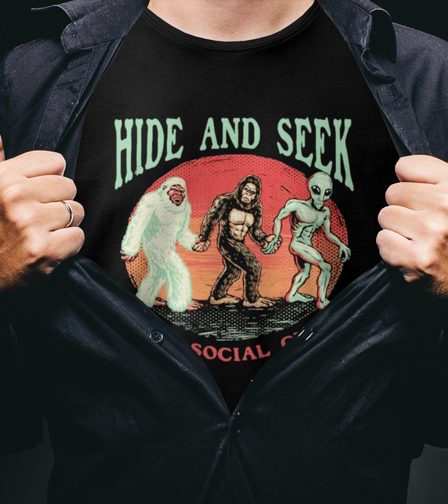 Hide And Seek Antisocial Club Yeti Sasquatch Little Green Man T-Shirt