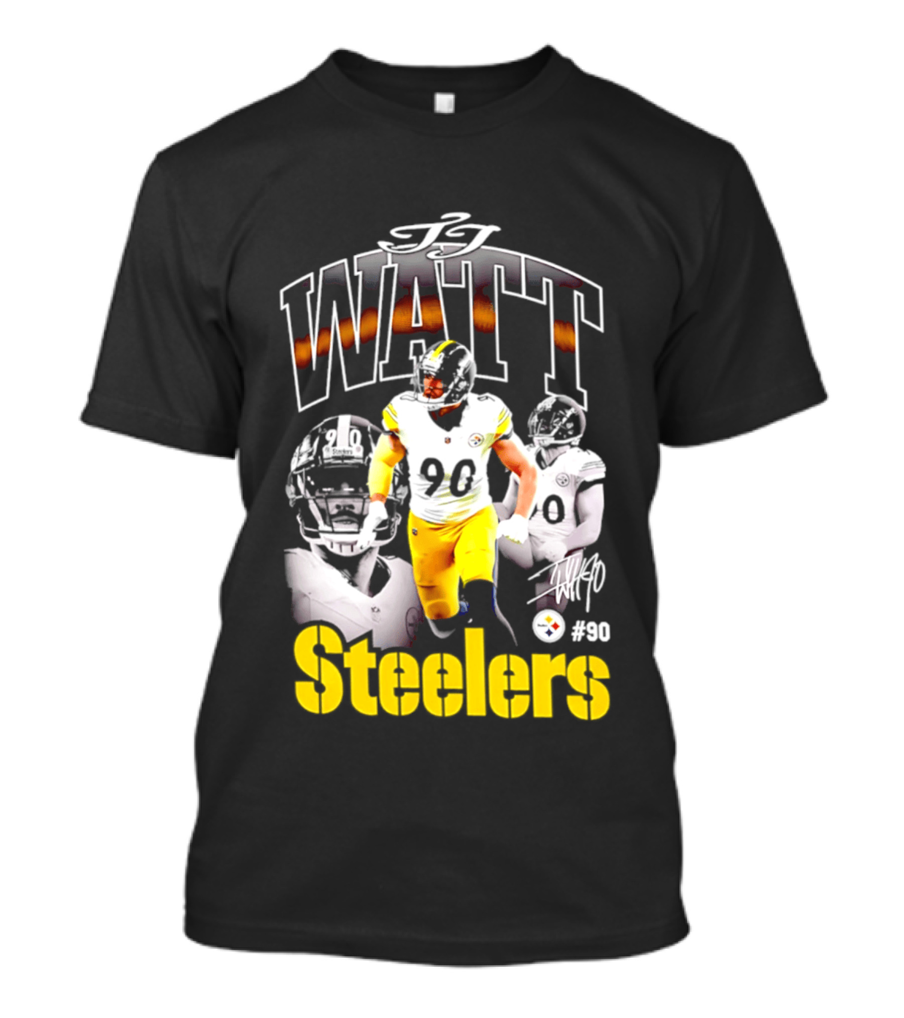 T.J. Watt Steelers #90 Triple Image With Signature T-Shirt