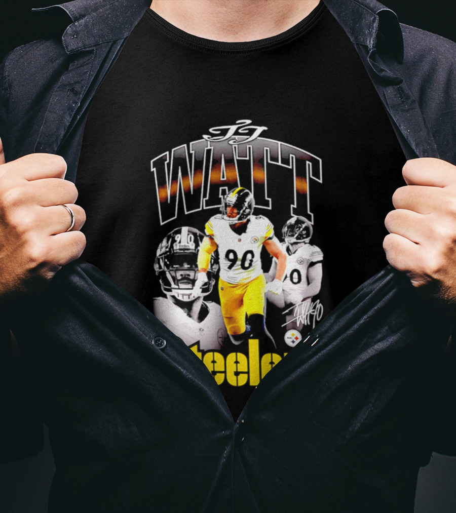 T.J. Watt Steelers #90 Triple Image With Signature T-Shirt