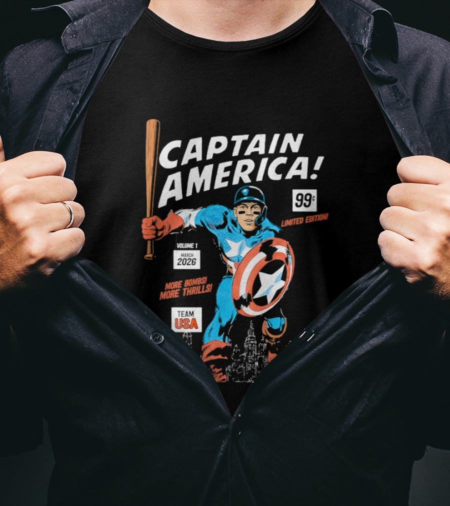 Captain America 99 Aaron Judge More Bombs New York USA Heroic Thrills T-Shirt