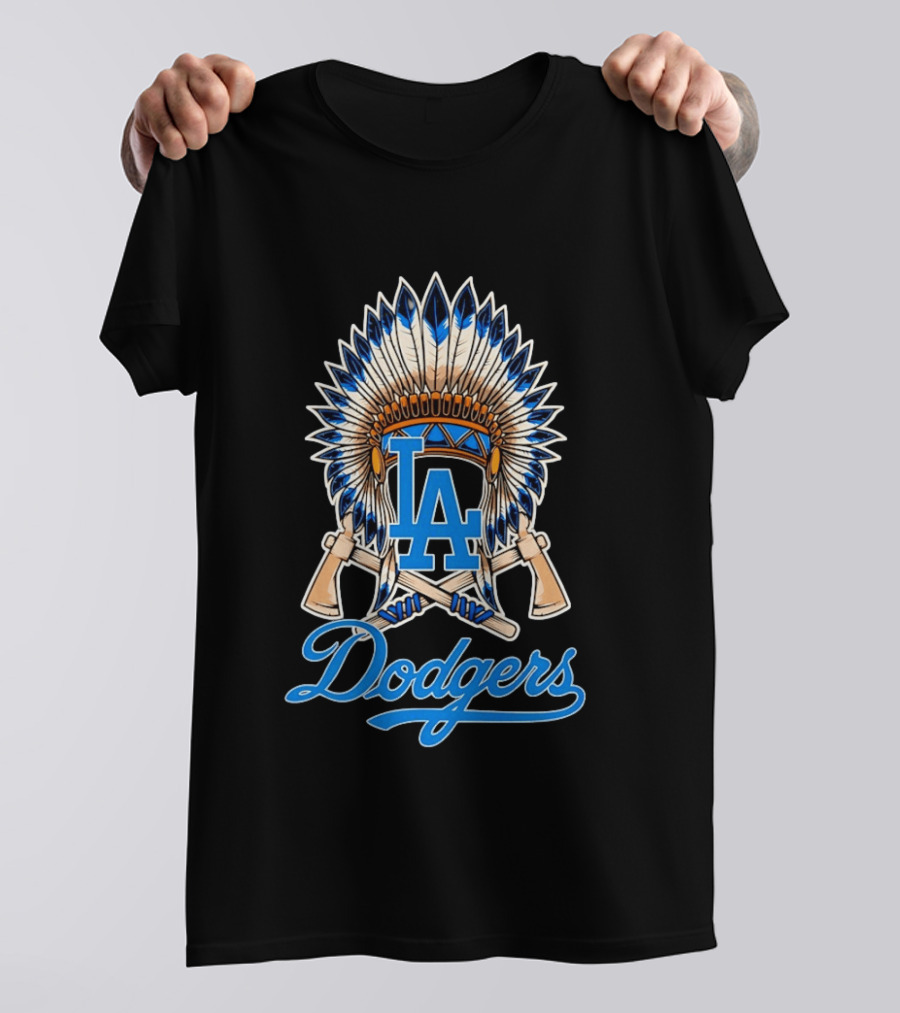 Los Angeles Dodgers Native American Headdress LA T-Shirt