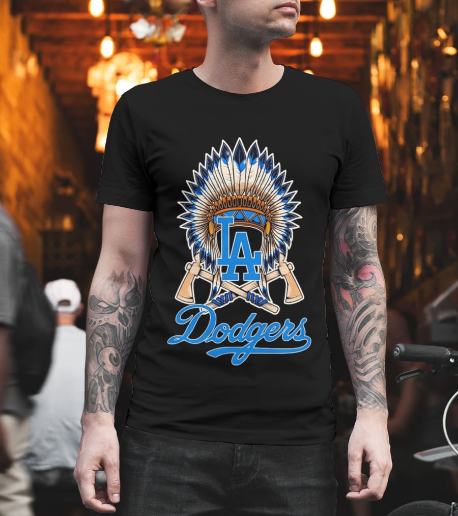 Los Angeles Dodgers Native American Headdress LA T-Shirt