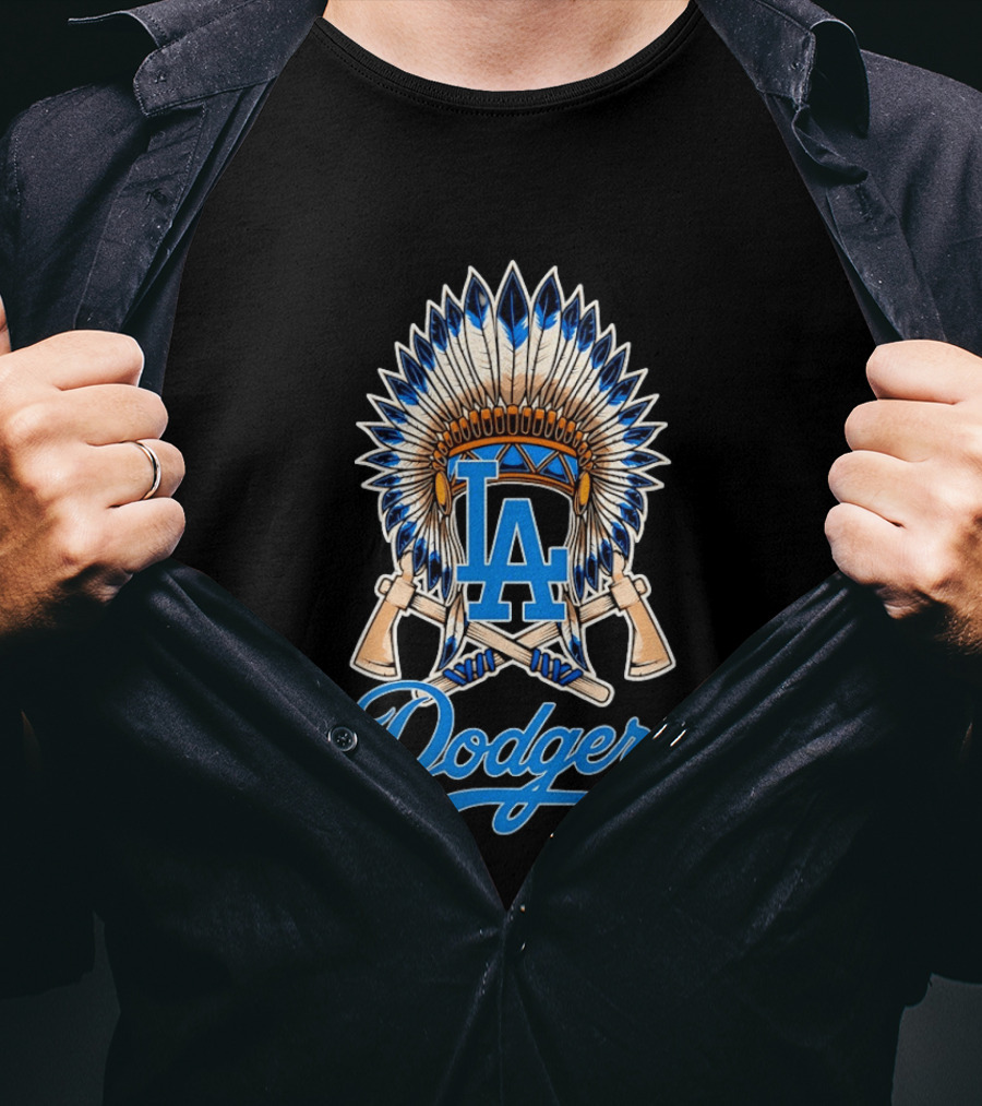 Los Angeles Dodgers Native American Headdress LA T-Shirt
