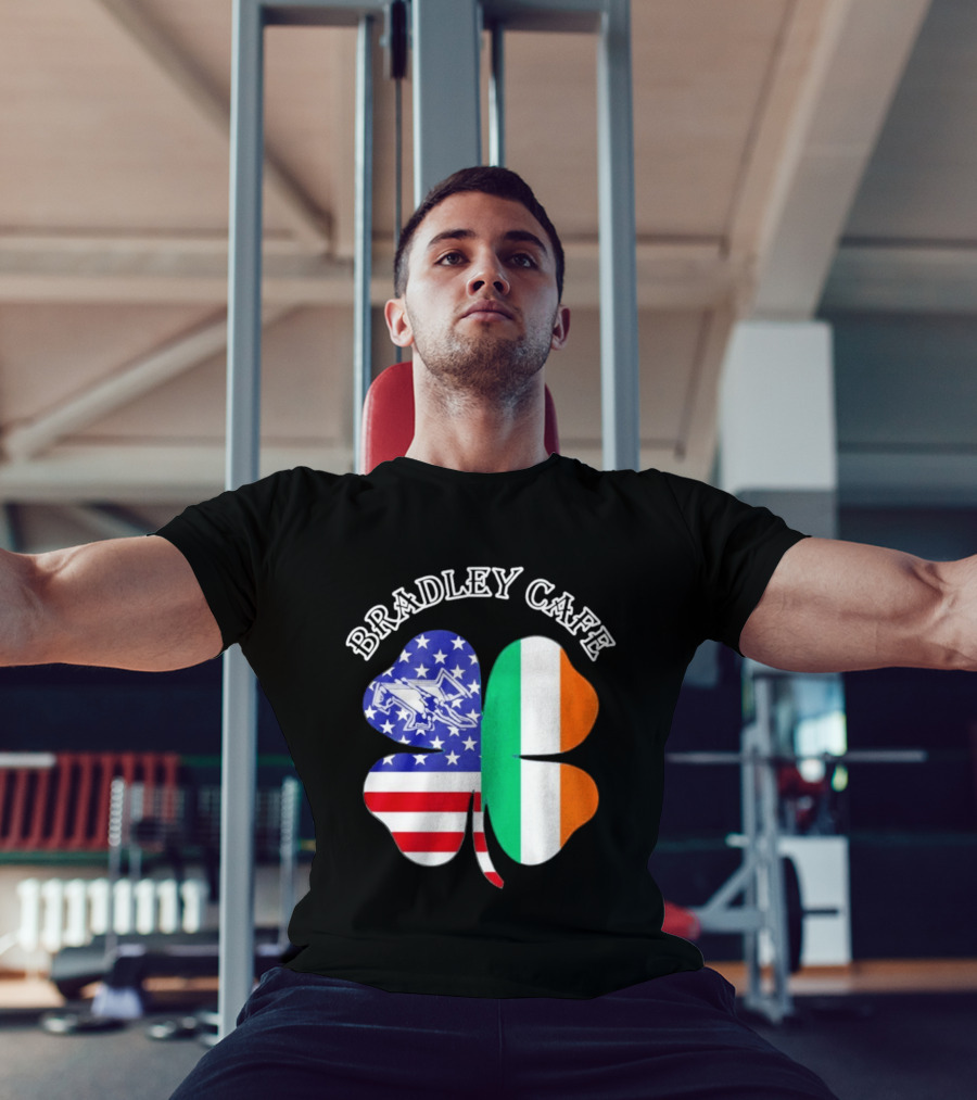 Bradley Cafe Providence RI Est 1937 Four Leaf Clover American Irish Flag T-Shirt