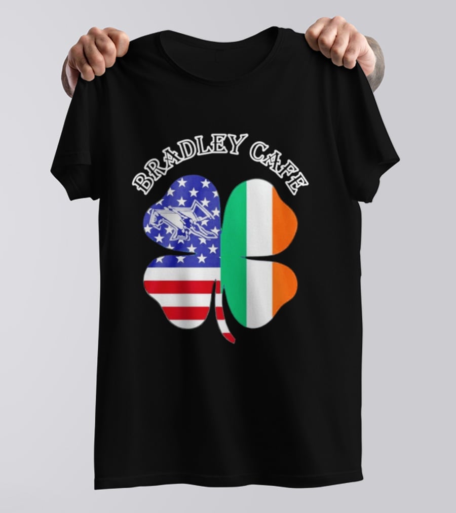 Bradley Cafe Providence RI Est 1937 Four Leaf Clover American Irish Flag T-Shirt