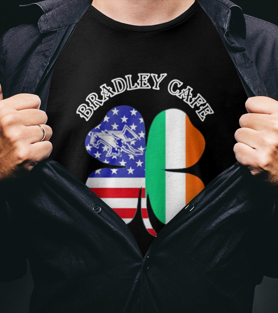 Bradley Cafe Providence RI Est 1937 Four Leaf Clover American Irish Flag T-Shirt