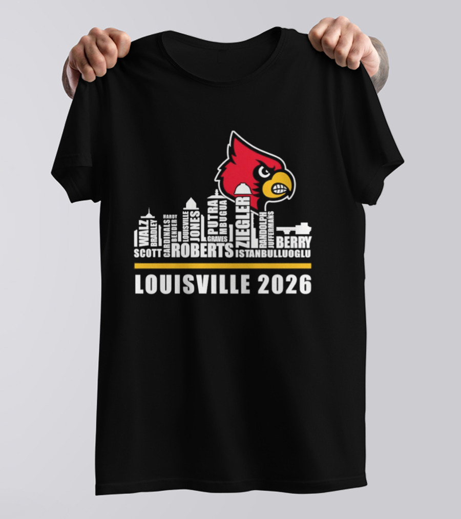Louisville 2026 Cardinals Skyline Scott Roberts Berry Stephenson T-Shirt