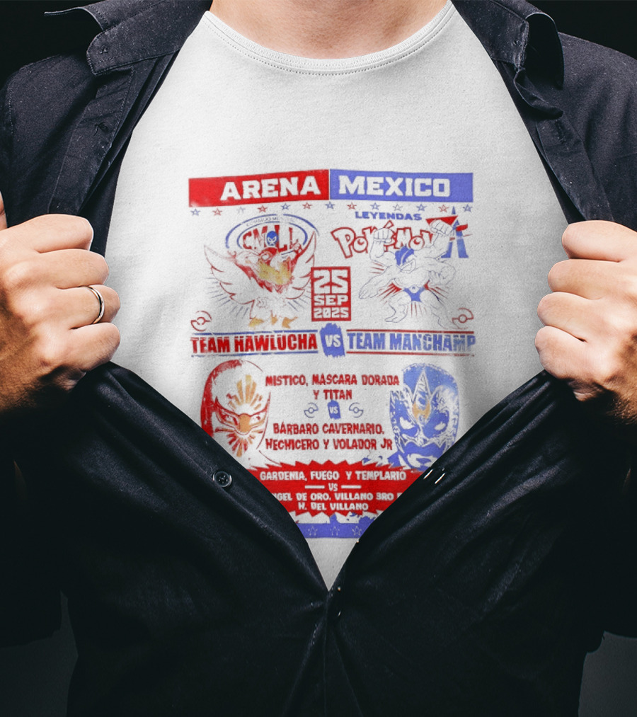 Arena Mexico Team Hawlucha Vs Team Machamp Lucha Libre Battle T-Shirt
