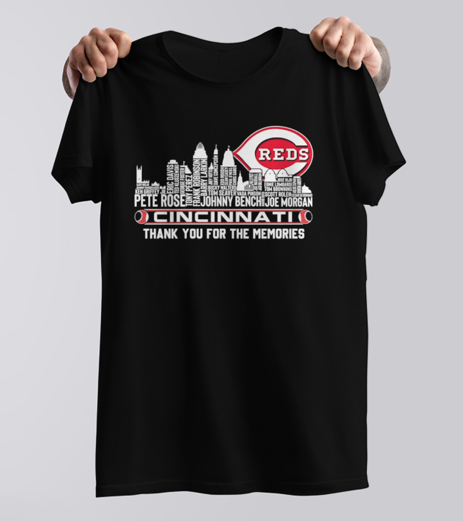 Cincinnati Reds Legends Skyline Thank You For The Memories T-Shirt