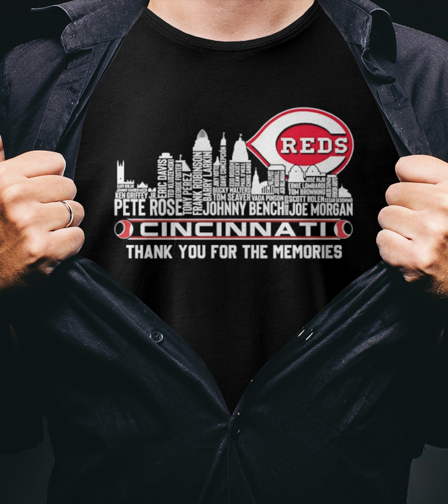Cincinnati Reds Legends Skyline Thank You For The Memories T-Shirt