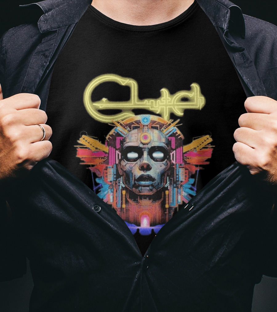 Clutch Suffer No Evil Tour 2026 Dates Robot Face Mask Neon Wings T-Shirt
