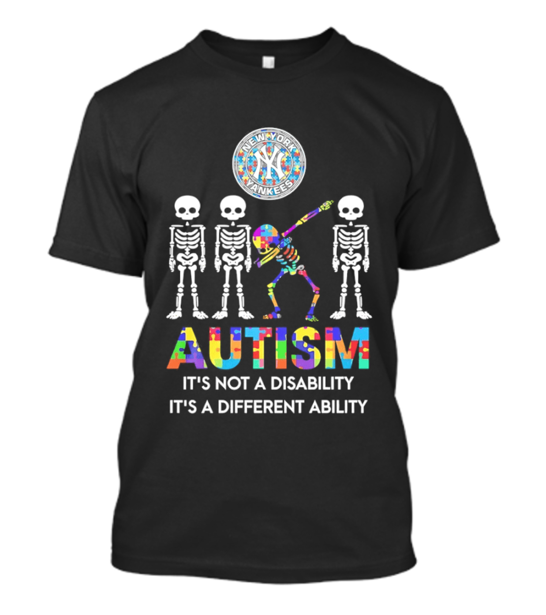 New York Yankees Autism Skeleton It's Not A Disability It's A Different Ability T-Shirt