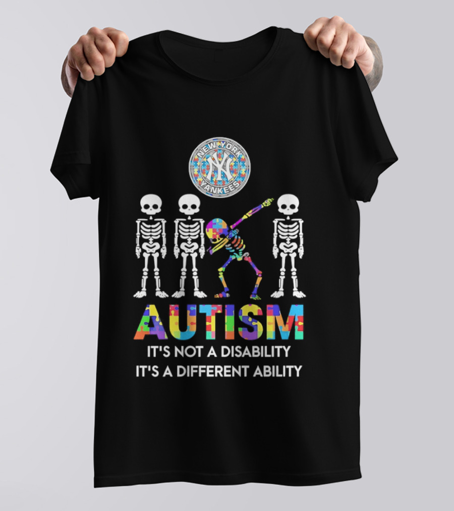 New York Yankees Autism Skeleton It's Not A Disability It's A Different Ability T-Shirt