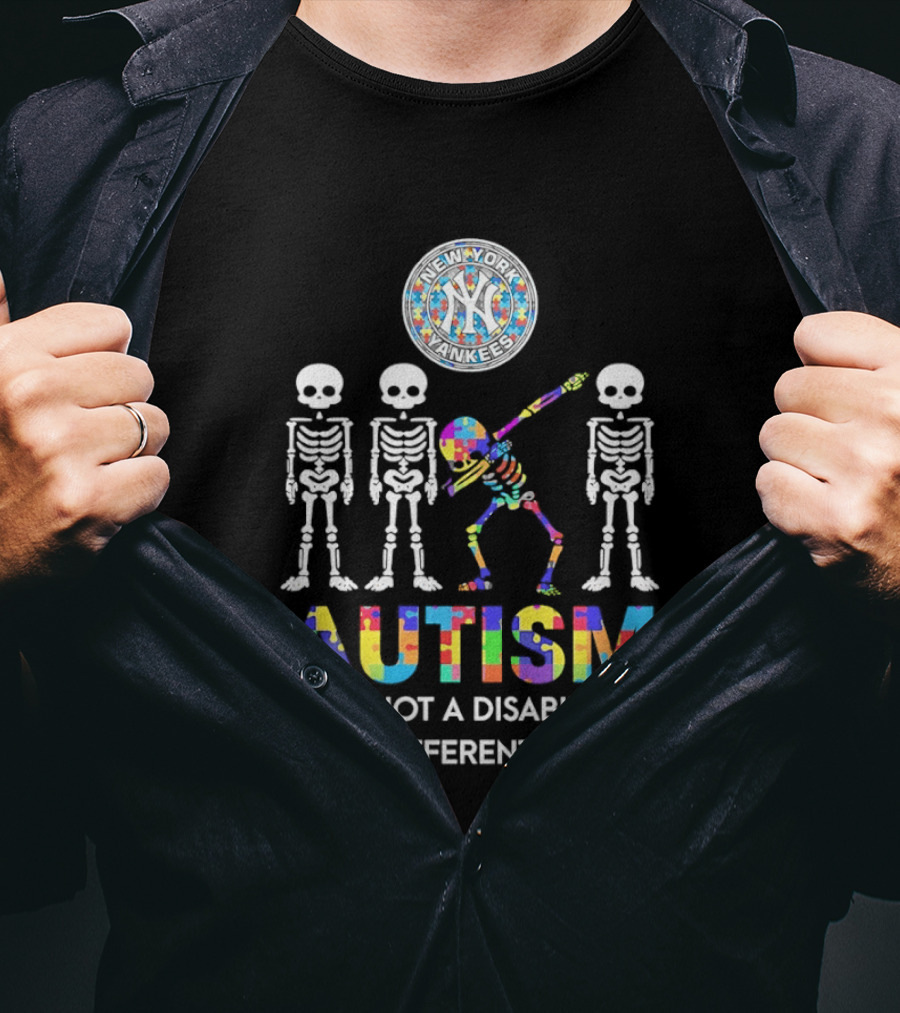 New York Yankees Autism Skeleton It's Not A Disability It's A Different Ability T-Shirt
