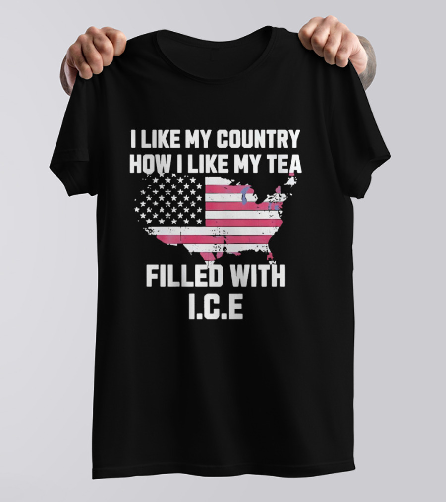 I Like My Country How I Like My Tea Filled With ICE USA Map American Flag T-Shirt