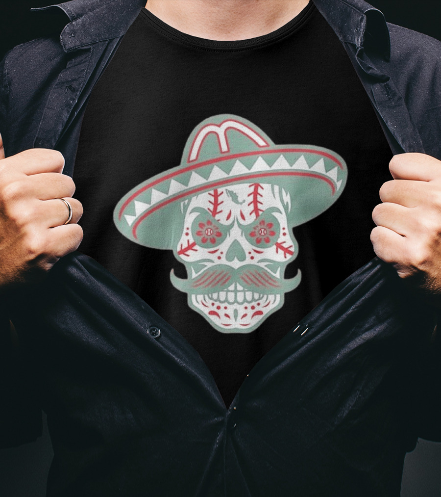 Sugar Skull Sombrero Baseball Team Mexico Nacho Alvarez Jr T-Shirt