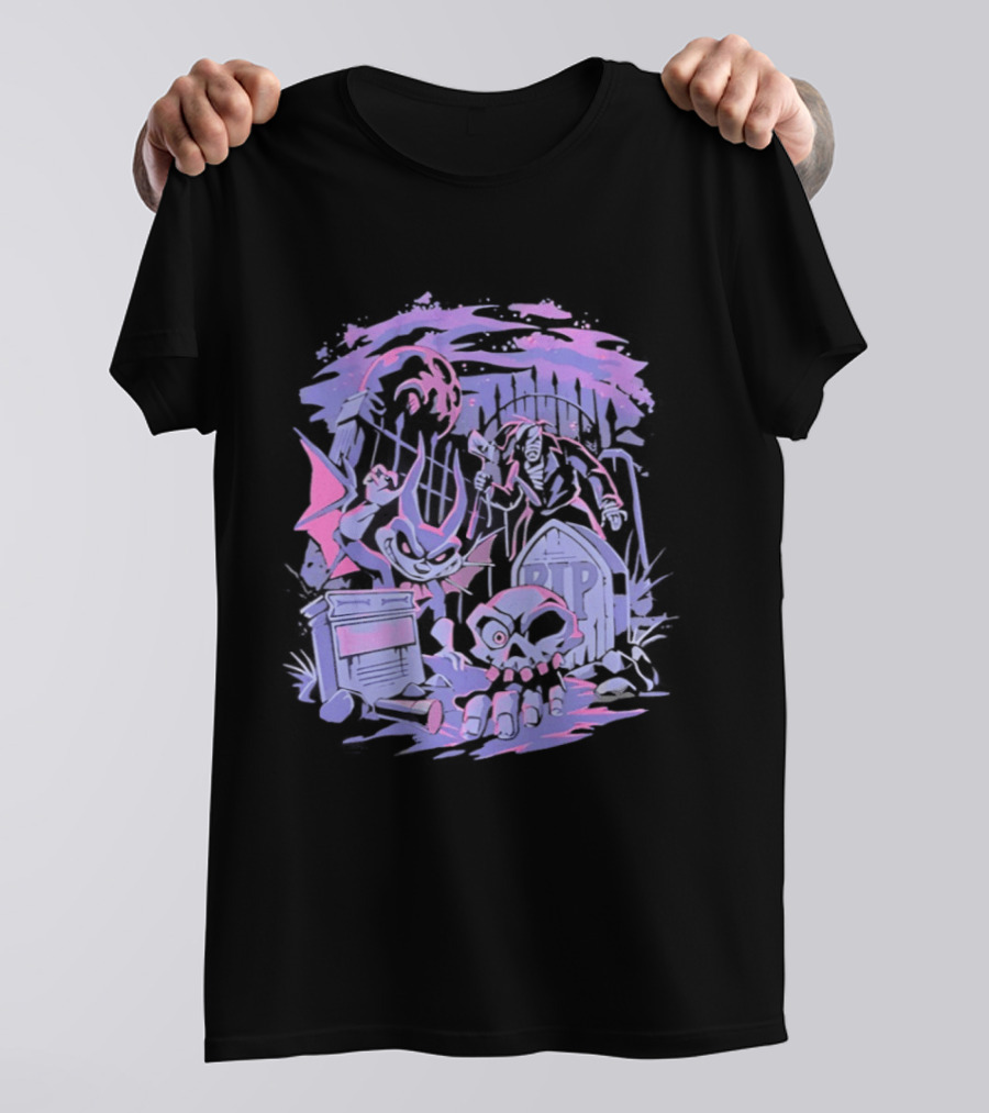 Jersey Devil Moonlit Cemetery Scene RIP Tombstone Ghostly Atmosphere T-Shirt