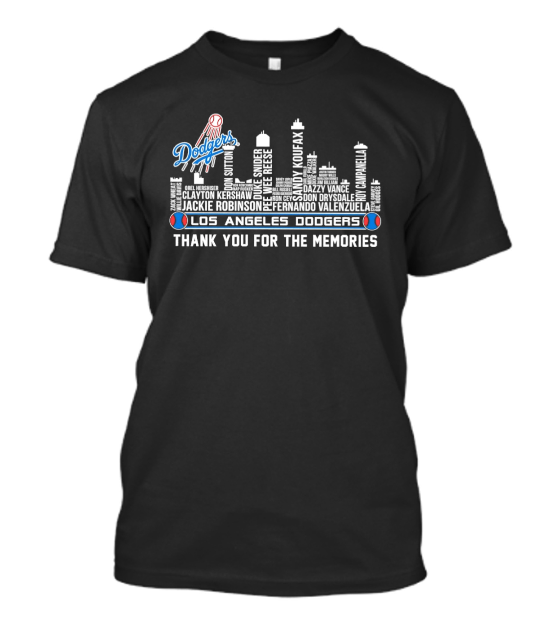 Los Angeles Dodgers Legends Skyline Names Thank You For The Memories T-Shirt