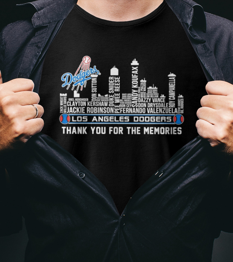 Los Angeles Dodgers Legends Skyline Names Thank You For The Memories T-Shirt