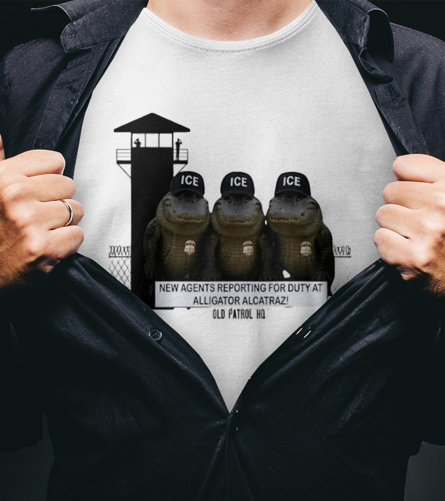 Alligator Alcatraz ICE Agents Guarding Prison Tower Scene T-Shirt