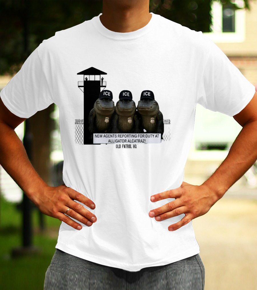 Alligator Alcatraz ICE Agents Guarding Prison Tower Scene T-Shirt