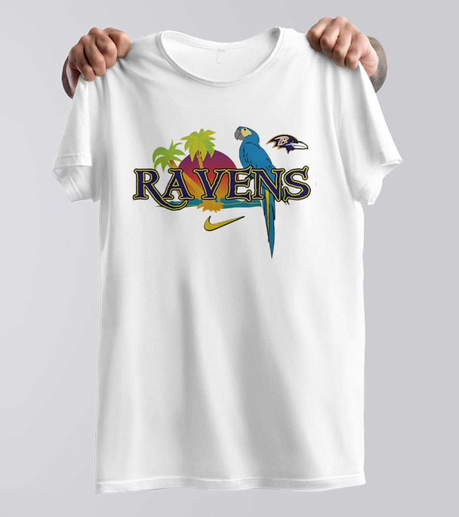 Baltimore Ravens Tropical Parrot Sunset Logo Nike T-Shirt