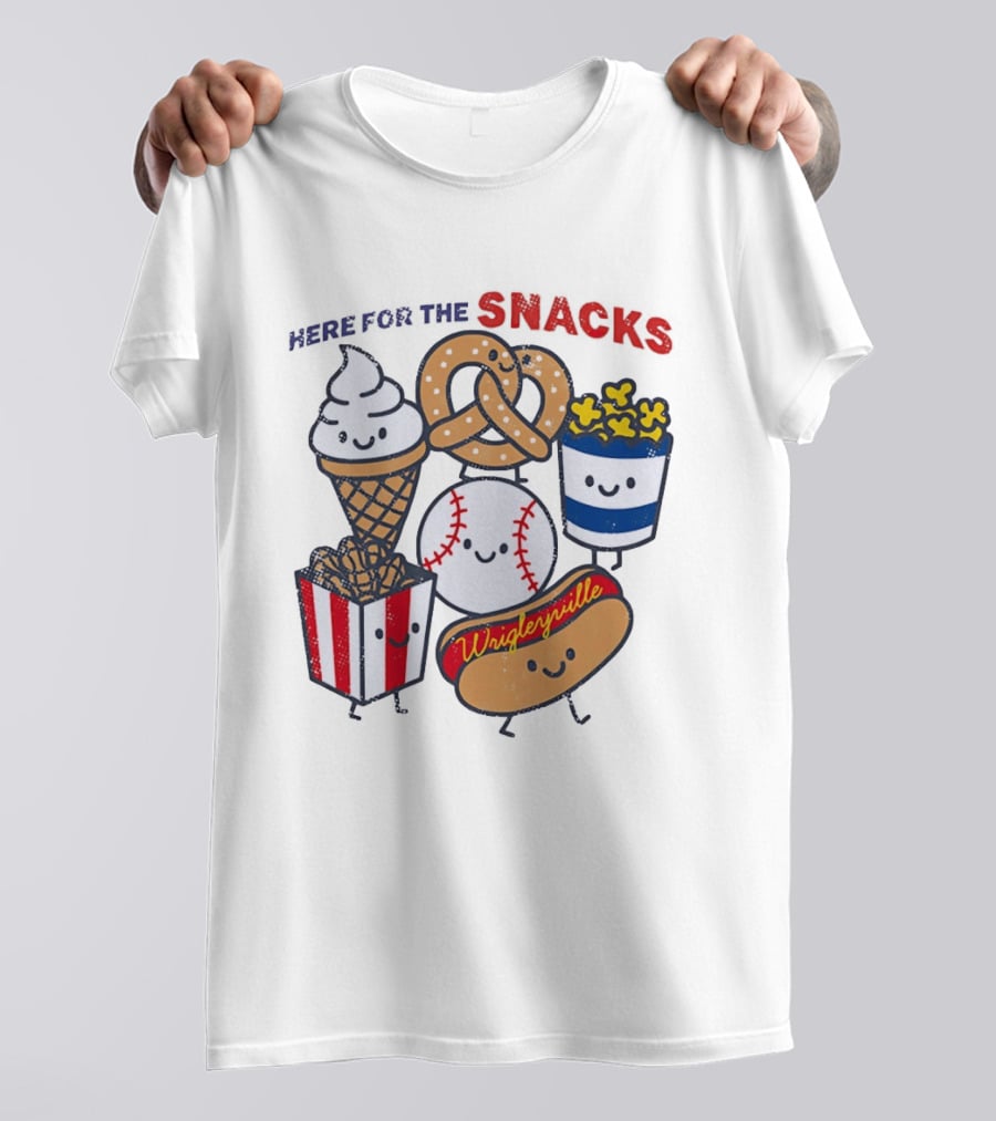 Here For The Snacks Wrigleyville Baseball Ice Cream Popcorn Hotdog Pretzel T-Shirt