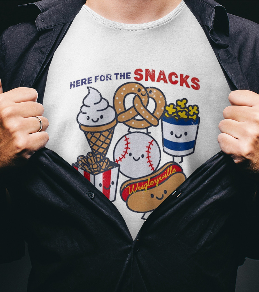 Here For The Snacks Wrigleyville Baseball Ice Cream Popcorn Hotdog Pretzel T-Shirt