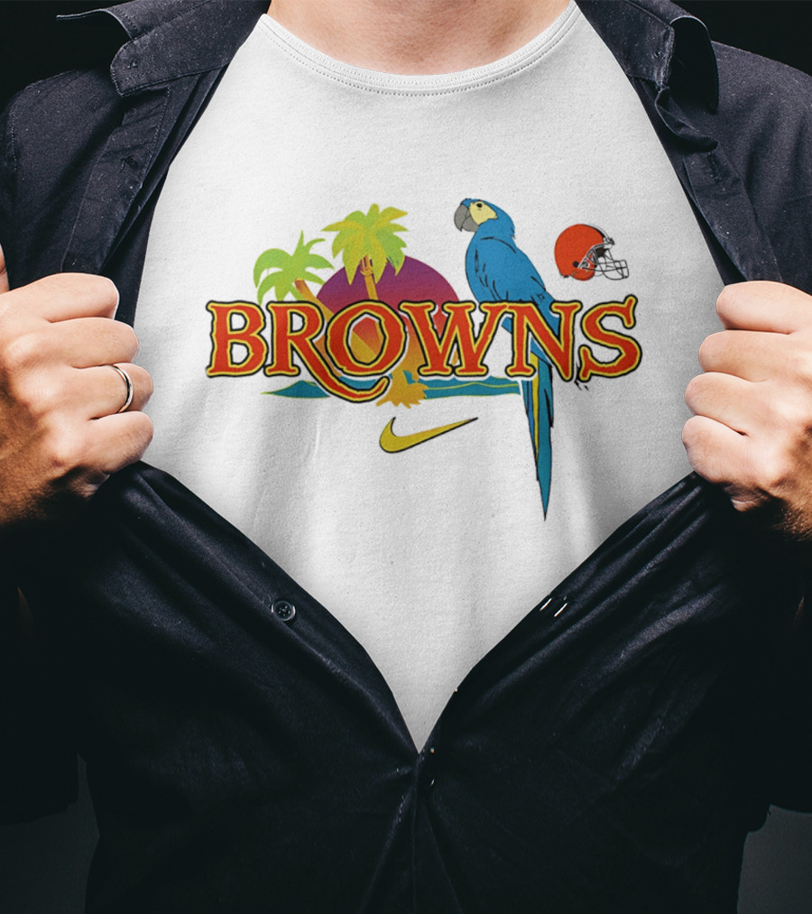 Browns Tropical Parrot Nike Cleveland Football Helmet T-Shirt