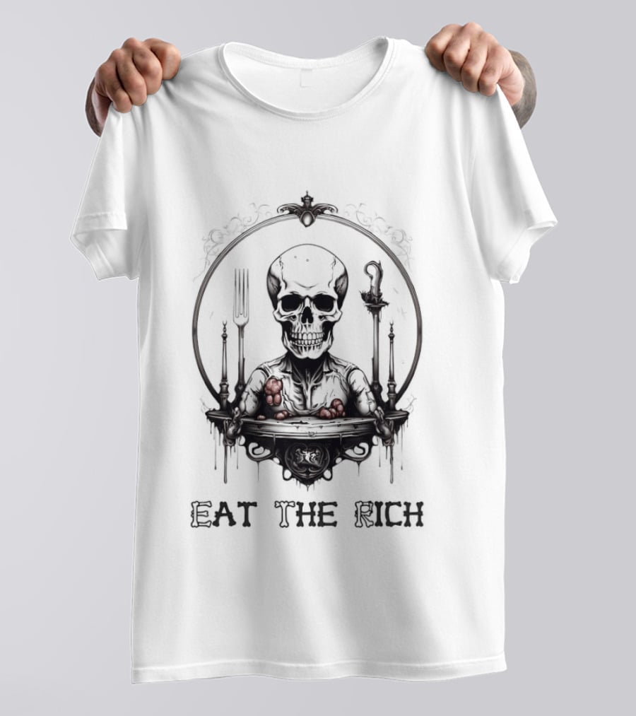 Skeleton Eat The Rich Gothic Skeleton With Cutlery Noir T-Shirt
