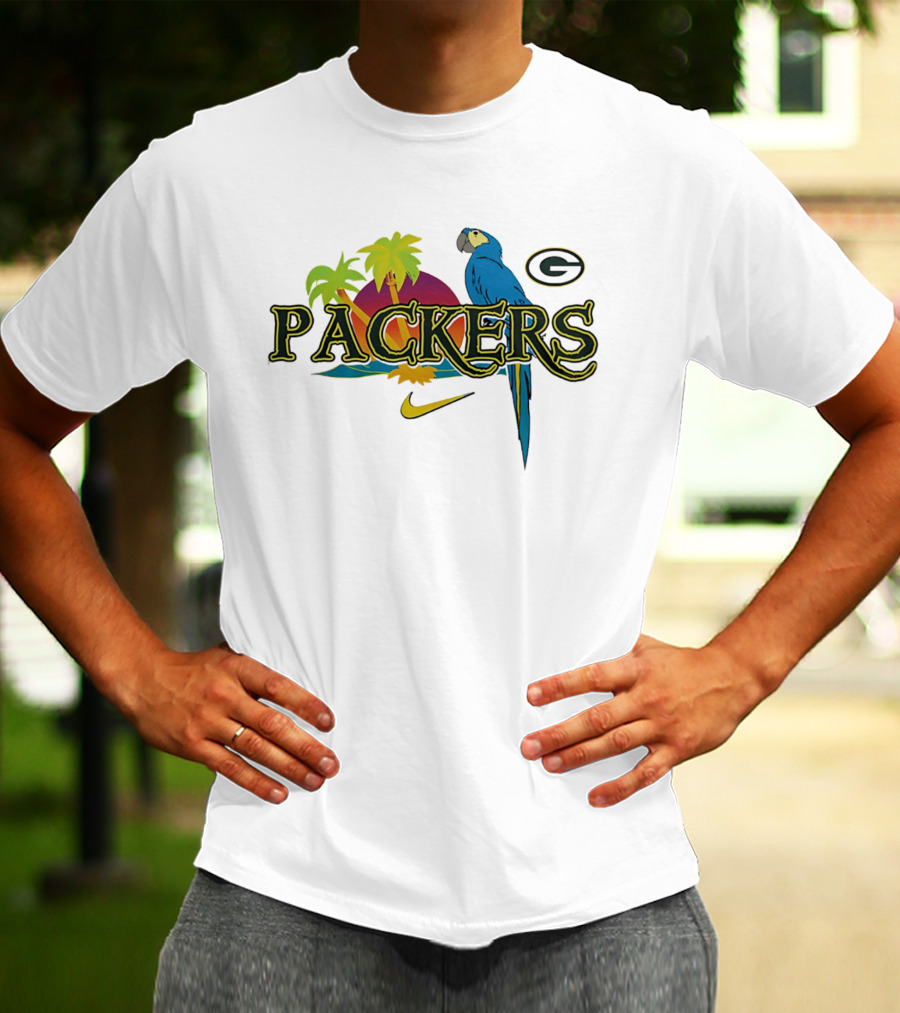 Packers Tropical Parrot Palm Trees G Logo Nike Fan Wear T-Shirt