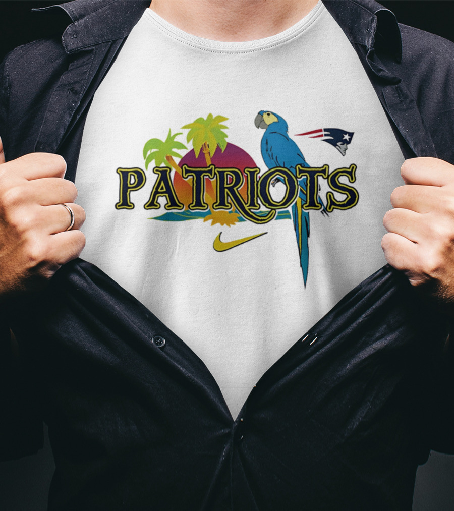 New England Patriots Tropical Parrot Sunset Nike Sports Fan T-Shirt