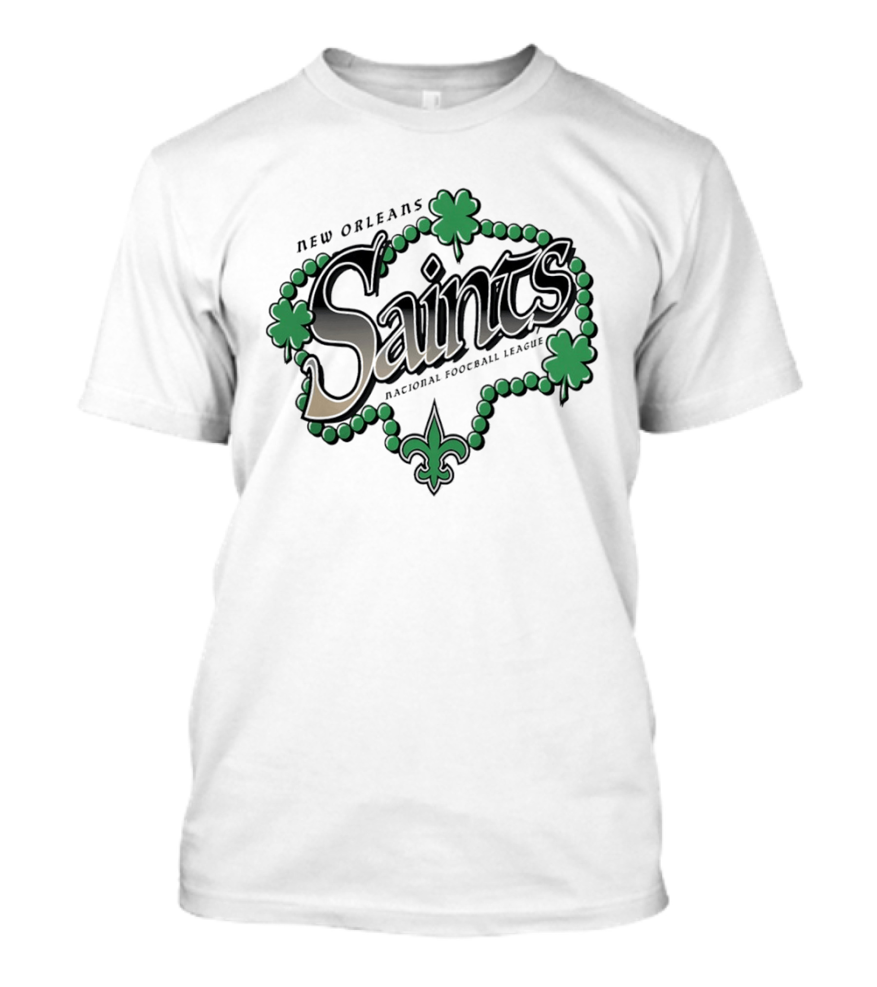 New Orleans Saints St Patrick's Day National Football League Shamrock Beads Fleur De Lis T-Shirt