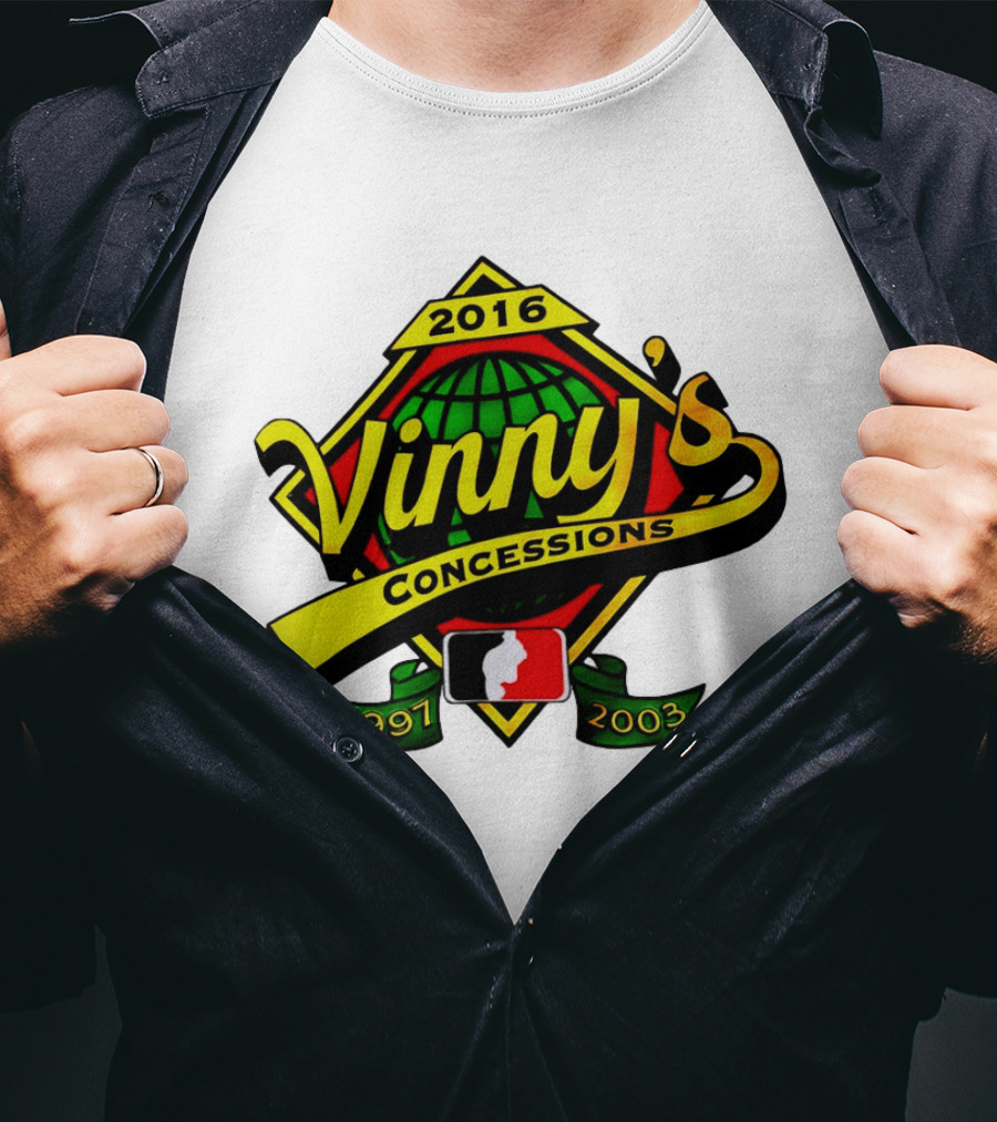 Vinny's Concessions 1997 2003 2016 Globe Ribbon T-Shirt