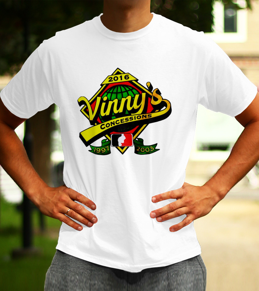 Vinny's Concessions 1997 2003 2016 Globe Ribbon T-Shirt