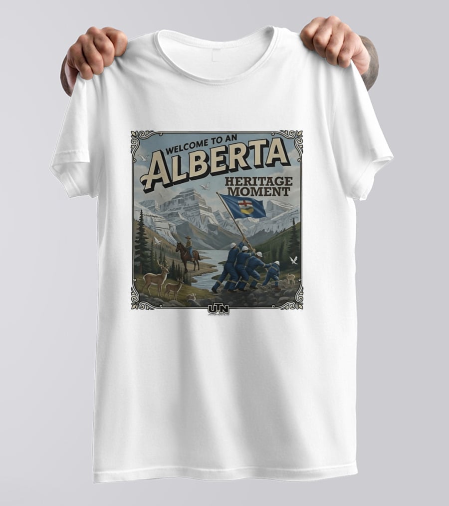 Welcome To An Alberta Heritage Moment Iwo Jima Inspired Rockies Scene T-Shirt
