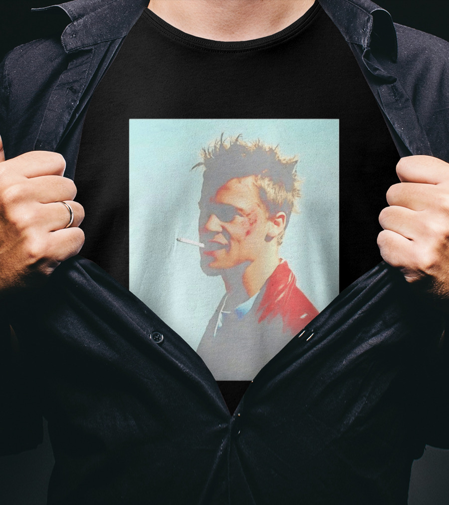 Brad Pitt Fight Club Smoking Tyler Durden Red Jacket Iconic Image T-Shirt