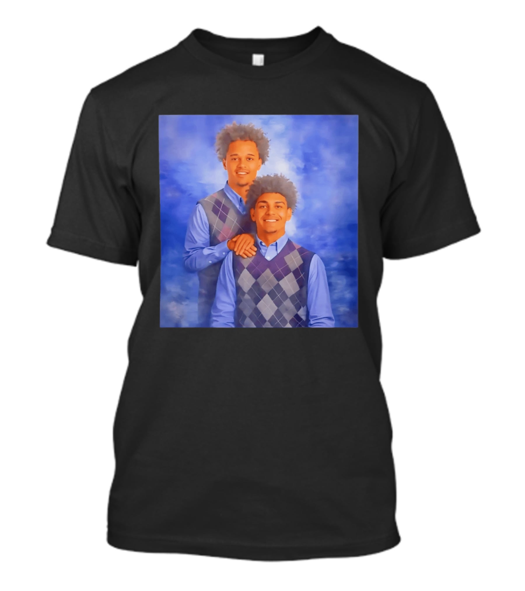 Brayden Burries Koa Peat Step Brothers Argyle Sweater Blue T-Shirt