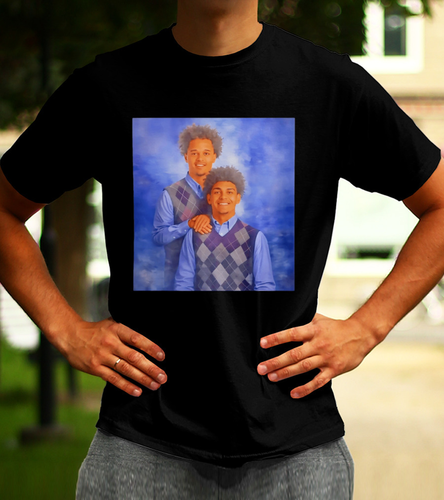 Brayden Burries Koa Peat Step Brothers Argyle Sweater Blue T-Shirt