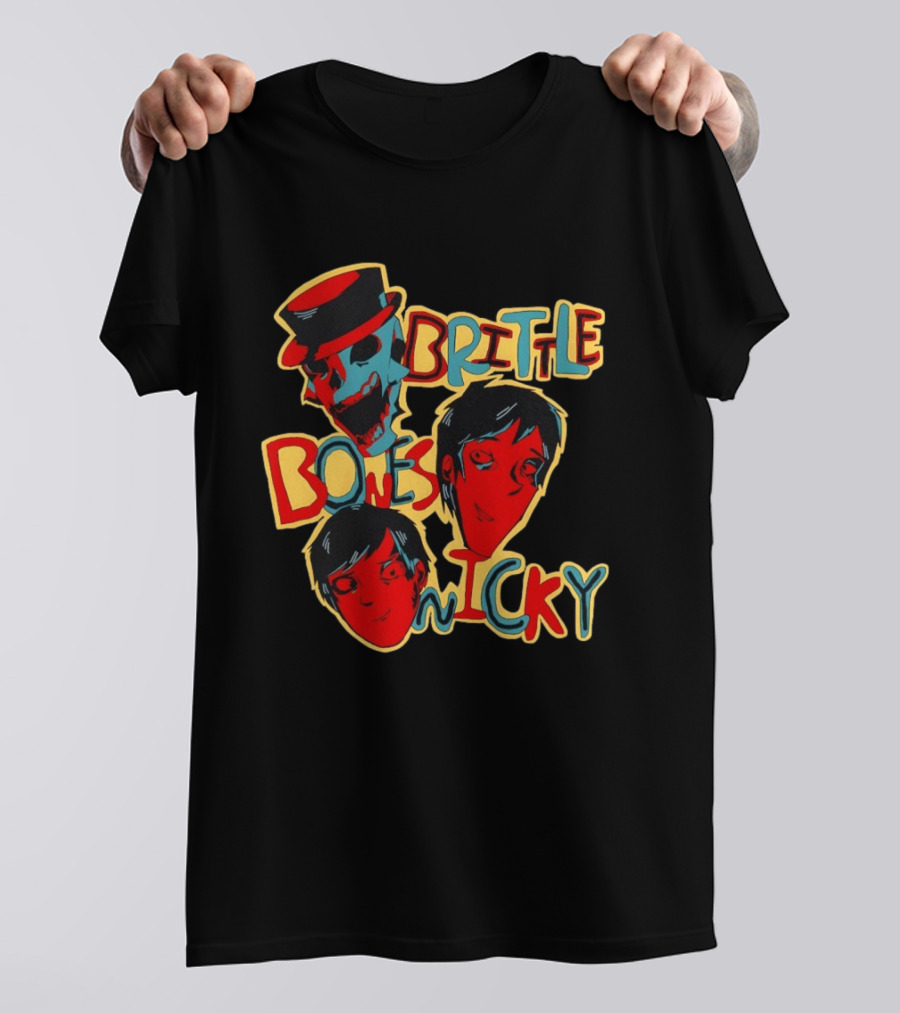 Brittle Bones Nicky Band Colorful Cartoon Character Faces T-Shirt